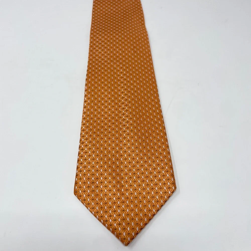 Jos. A. Bank Mens Orange Geometric Diamond Pattern 100% Silk Necktie